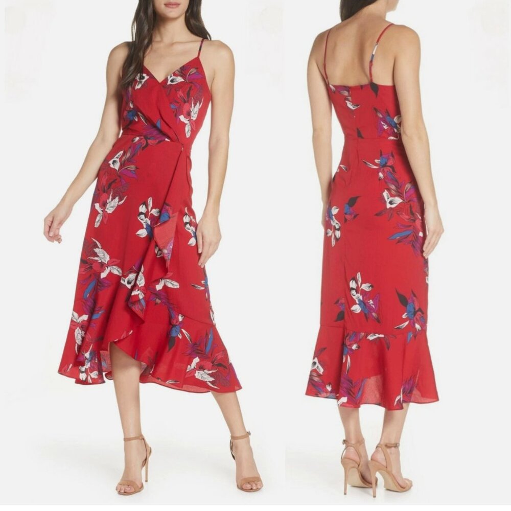 Chelsea28 Sleeveless Floral Faux Wrap Midi Dress